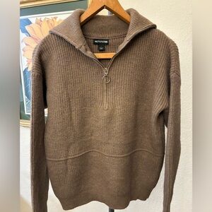 PrettyLittleThing Taupe Ribbed Half-Zip Sweater